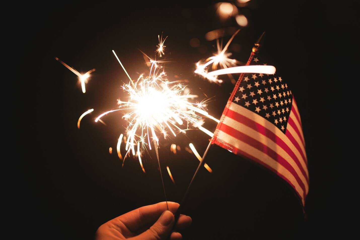 Fourth of July Fireworks and Flag