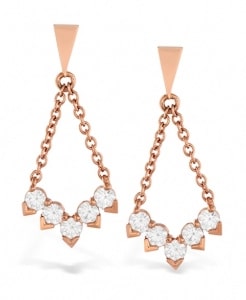 A pair of rose gold diamond drop earrings from Hearts On Fire.