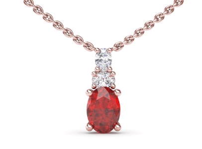 Fana Oval Solitaire Ruby and Diamond Necklace